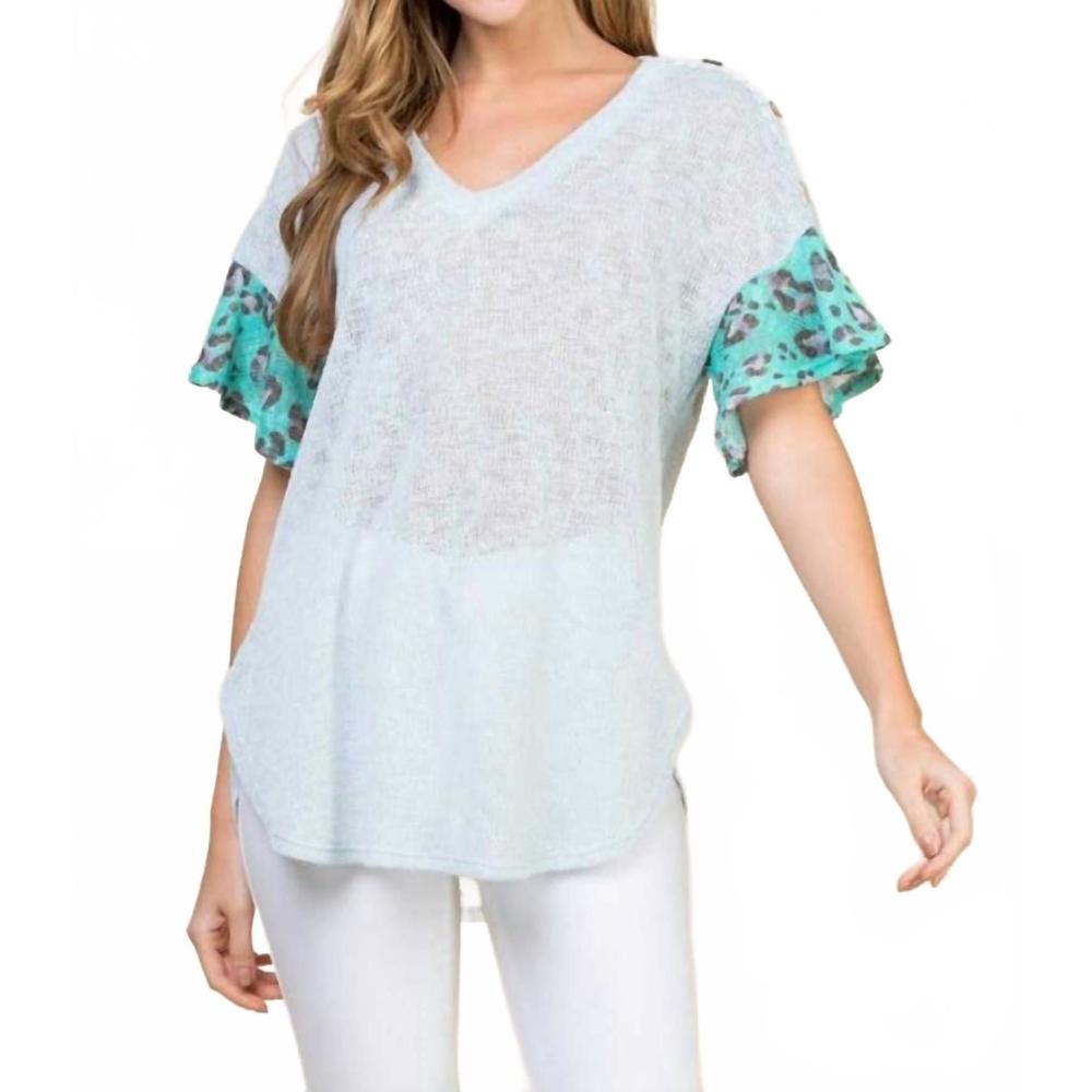 NEW EMERALD COLLECTION lace button trim v neck top in mint